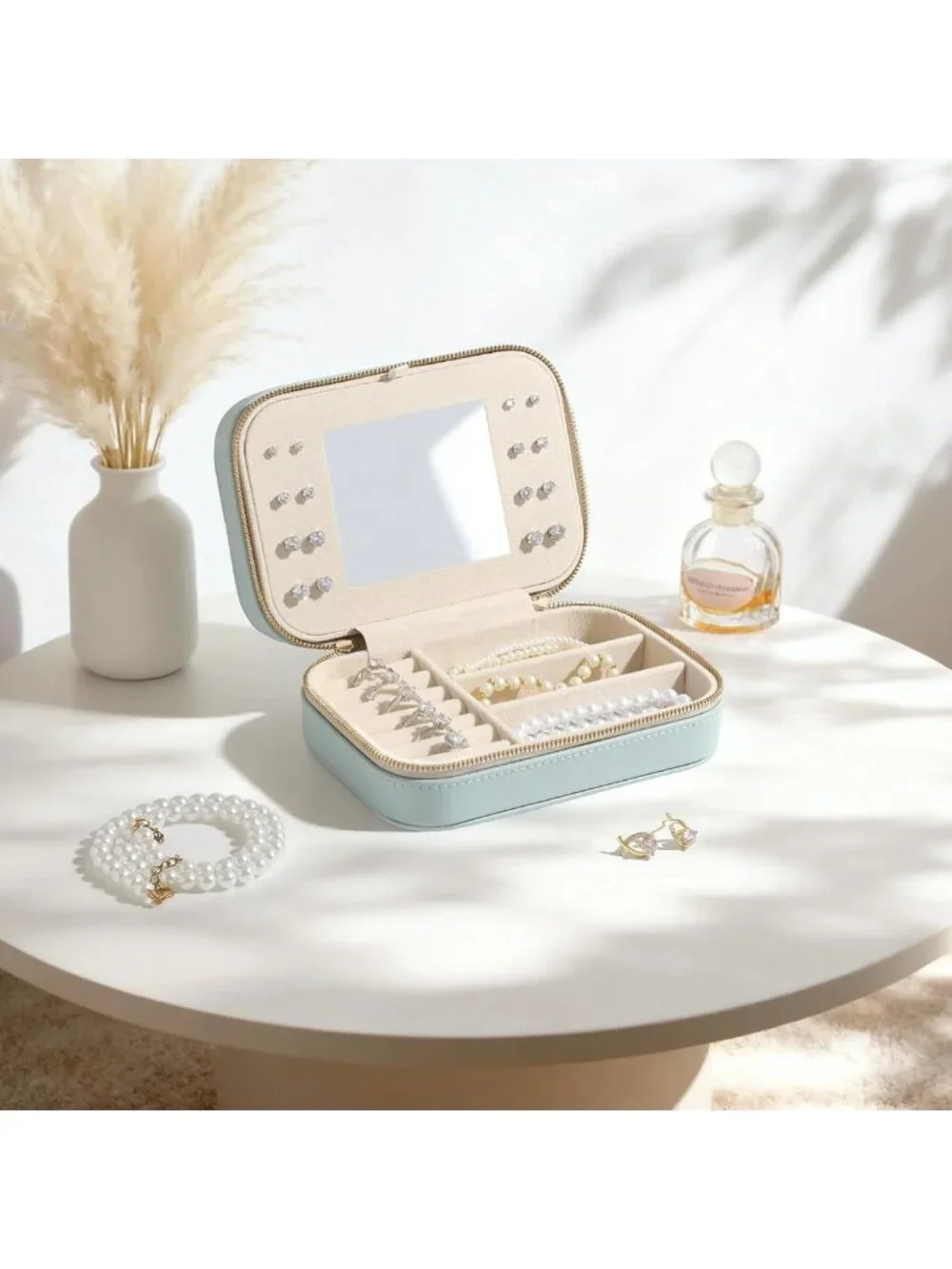 Stylish Mini Leather Jewelry Organizer Case with Mirror - Portable Gift for